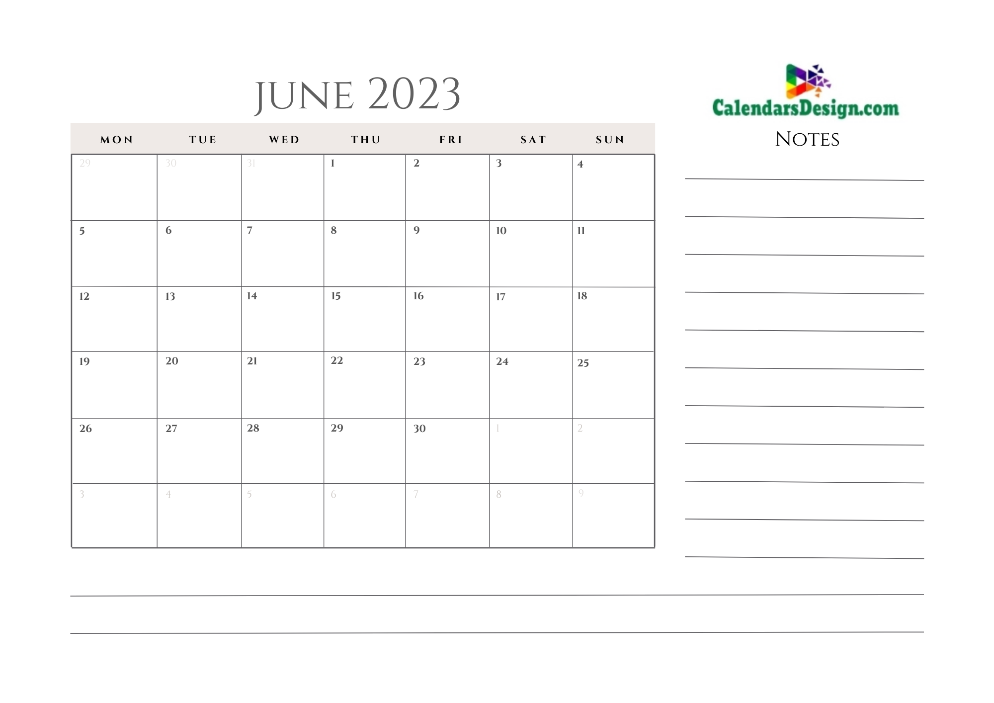June 2023 Calendar Blank Template