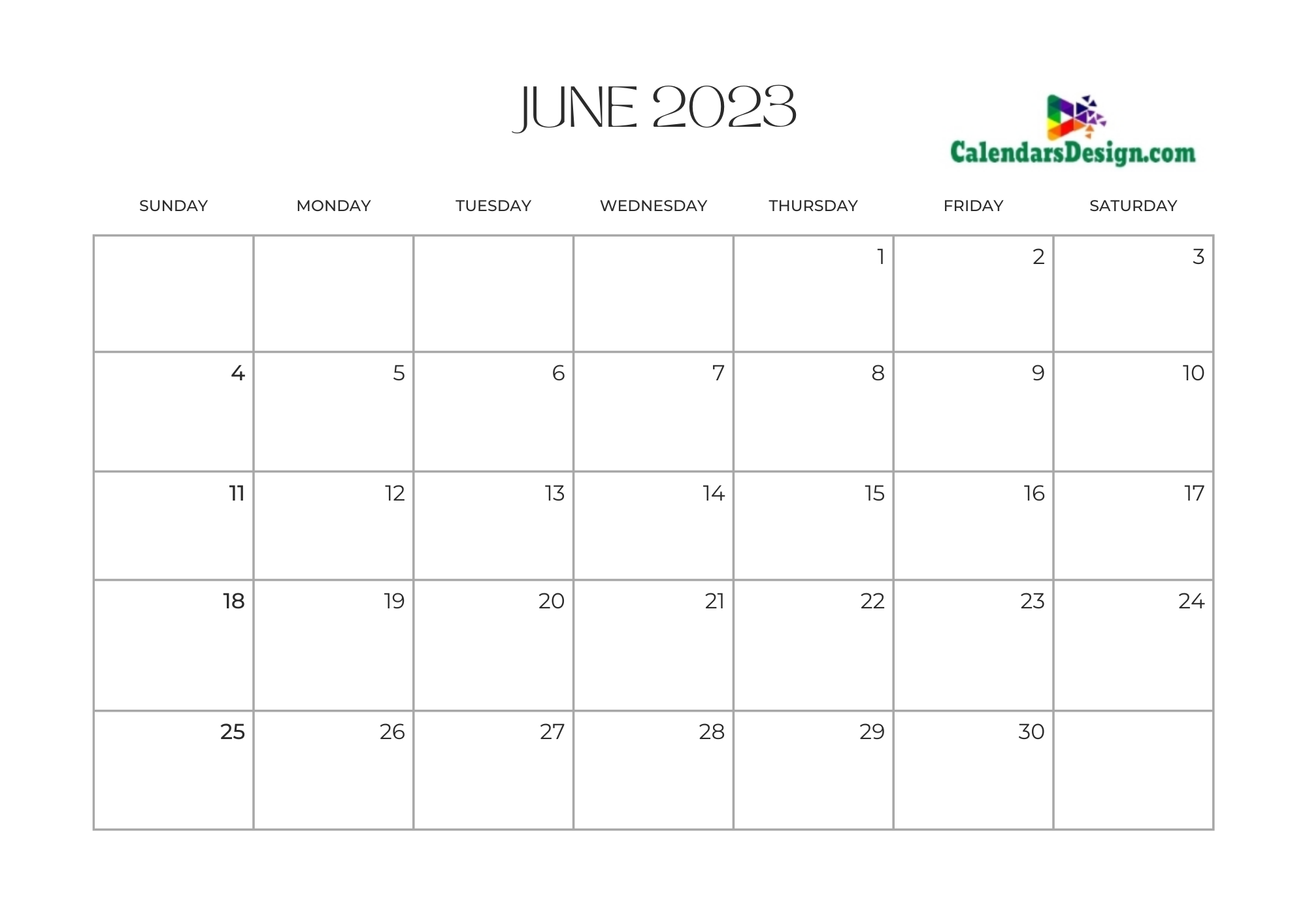 June 2023 Calendar Template