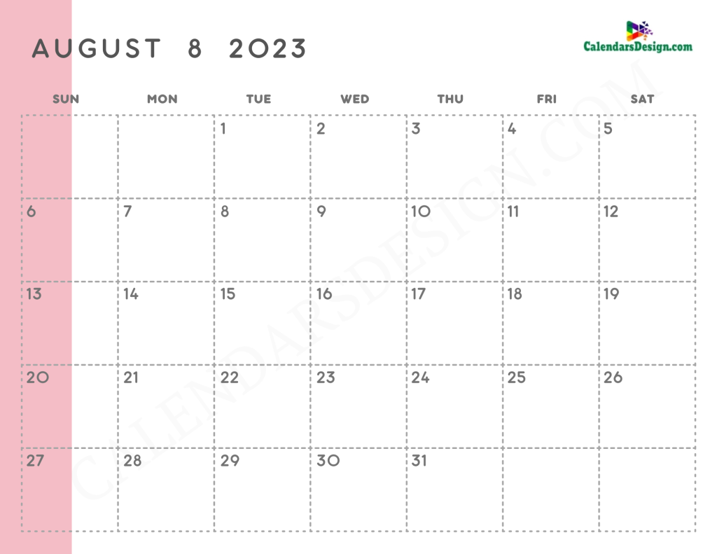 Monthly August 2023 calendar free