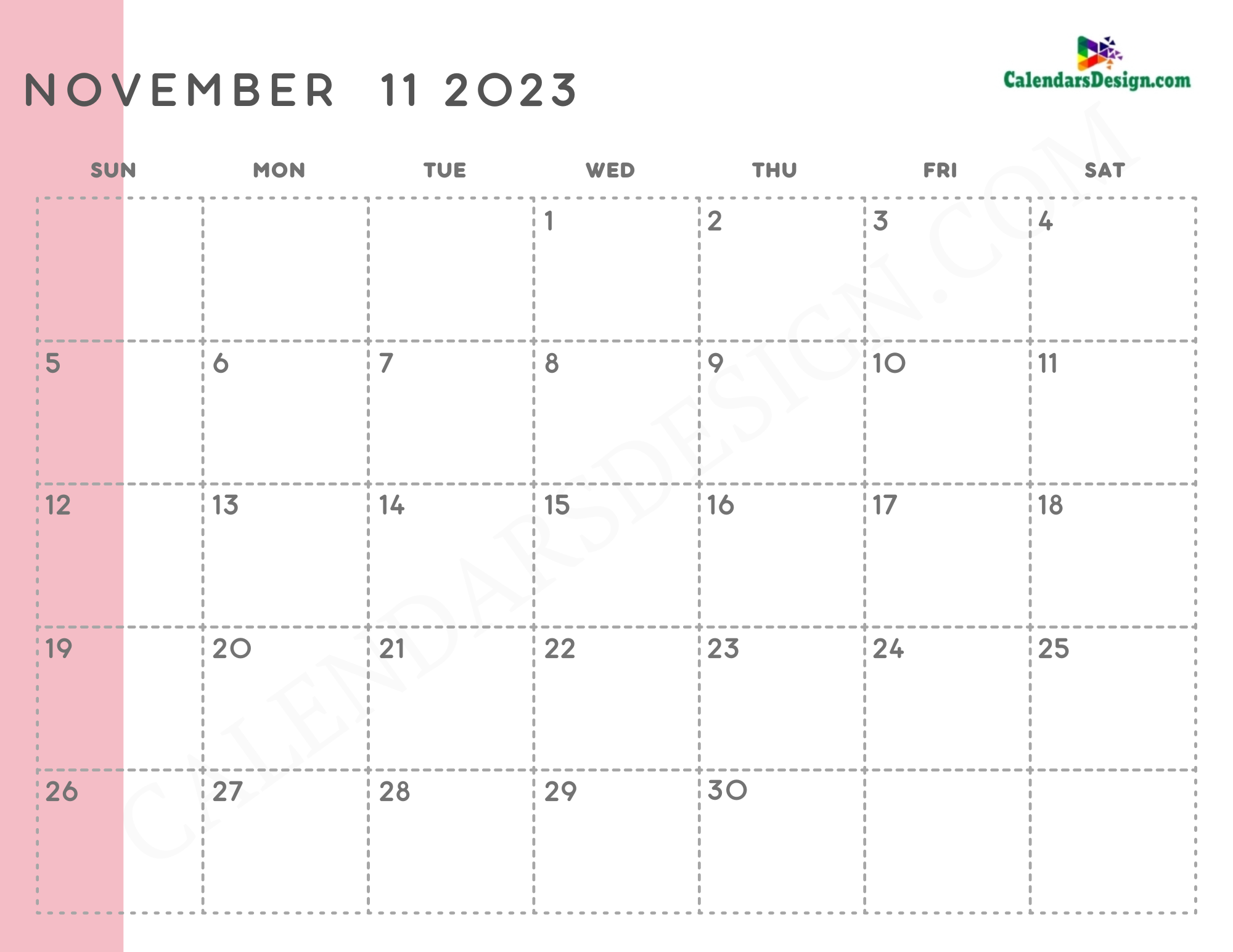 Monthly November 2023 calendar free