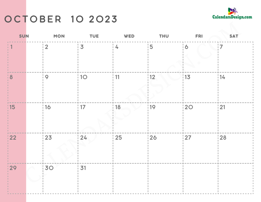 Monthly October 2023 calendar free