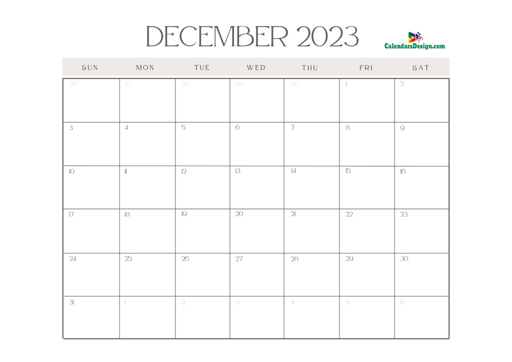 Print December 2023 calendar for free