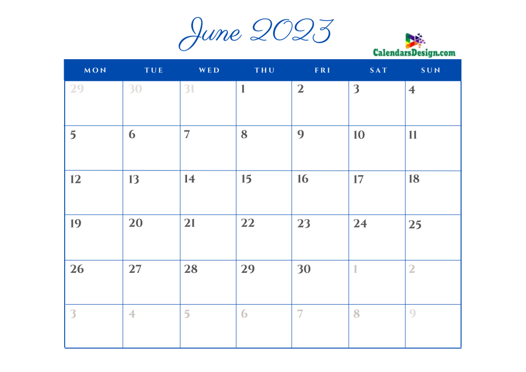 Printable Calendar for June 2023 Templates