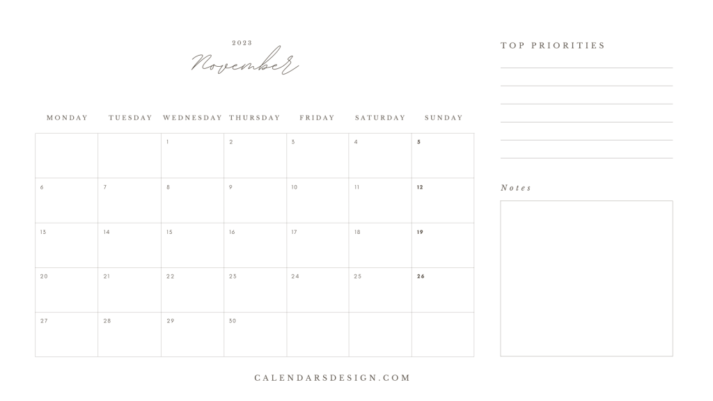 Printable Calendar for November 2023