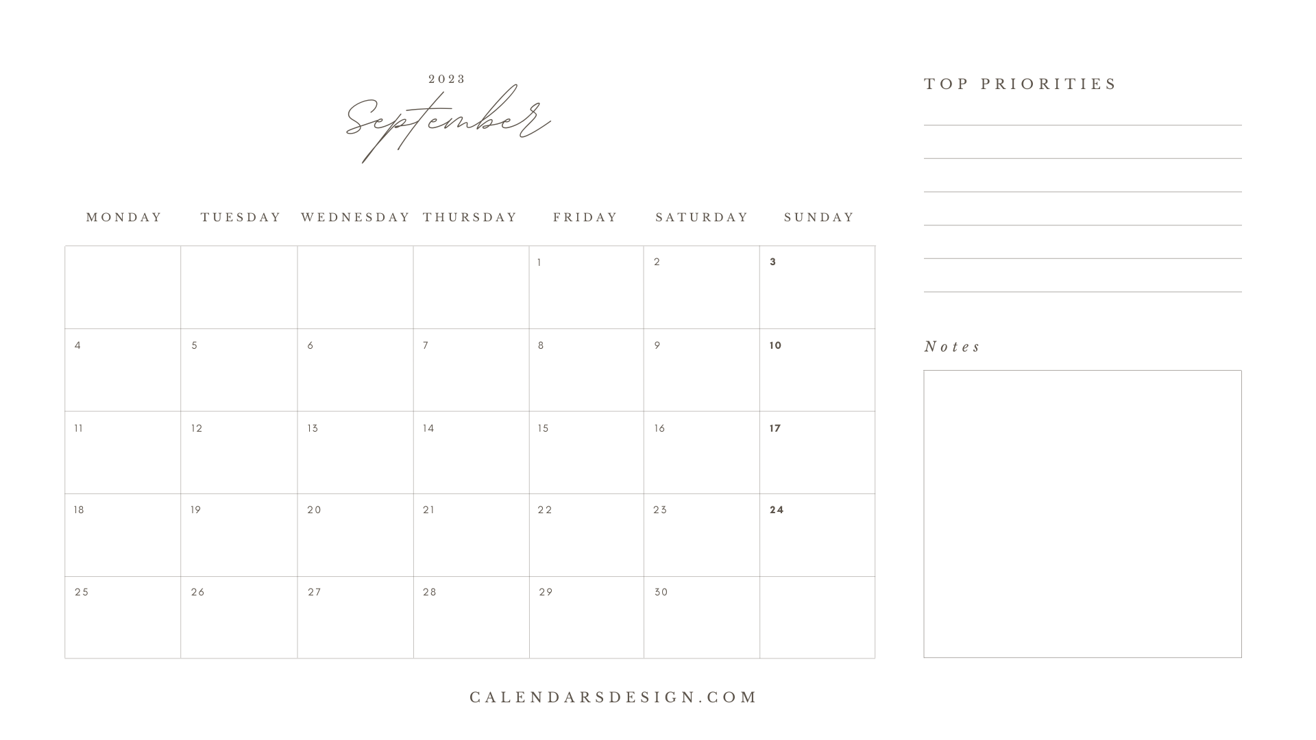 Printable Calendar for September 2023