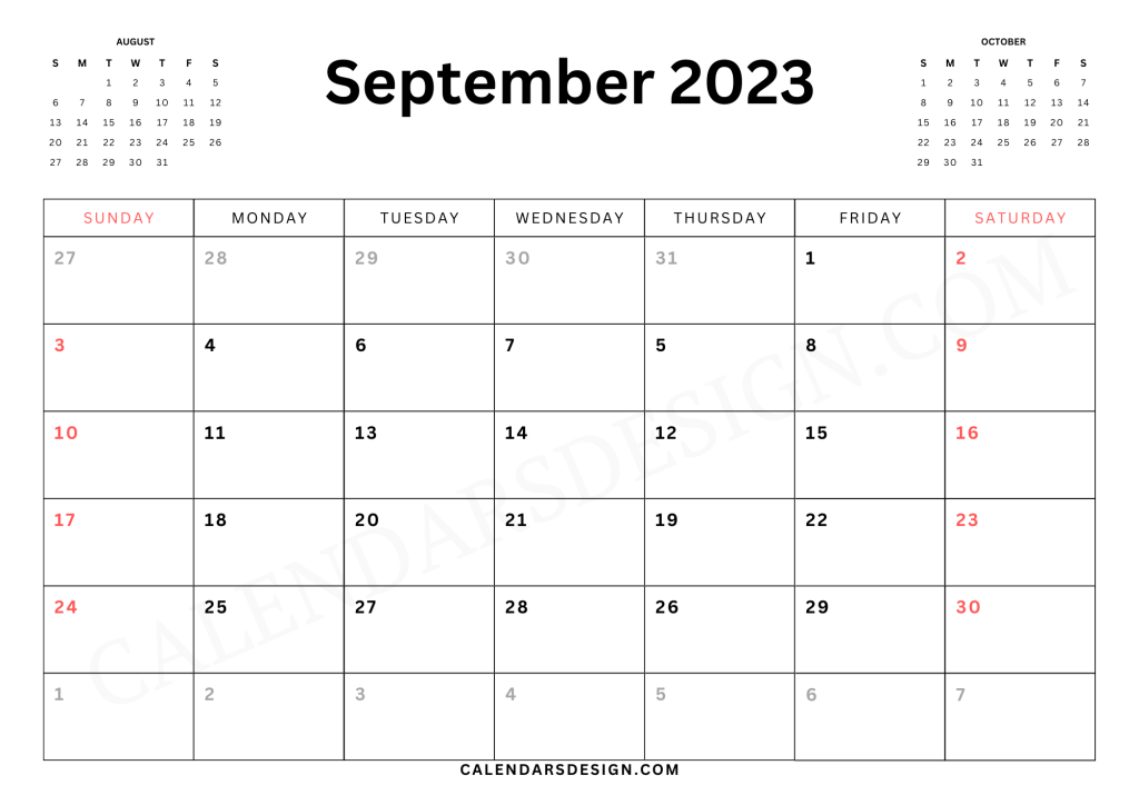 September 2023 calendar PNG