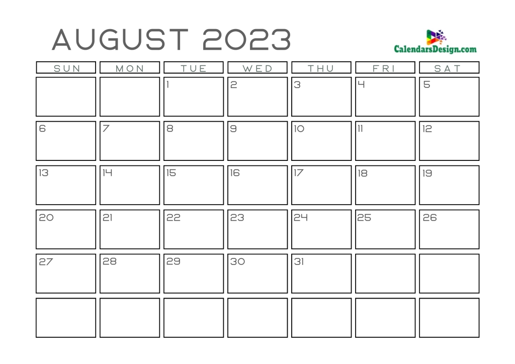 free August calendar 2023 printable