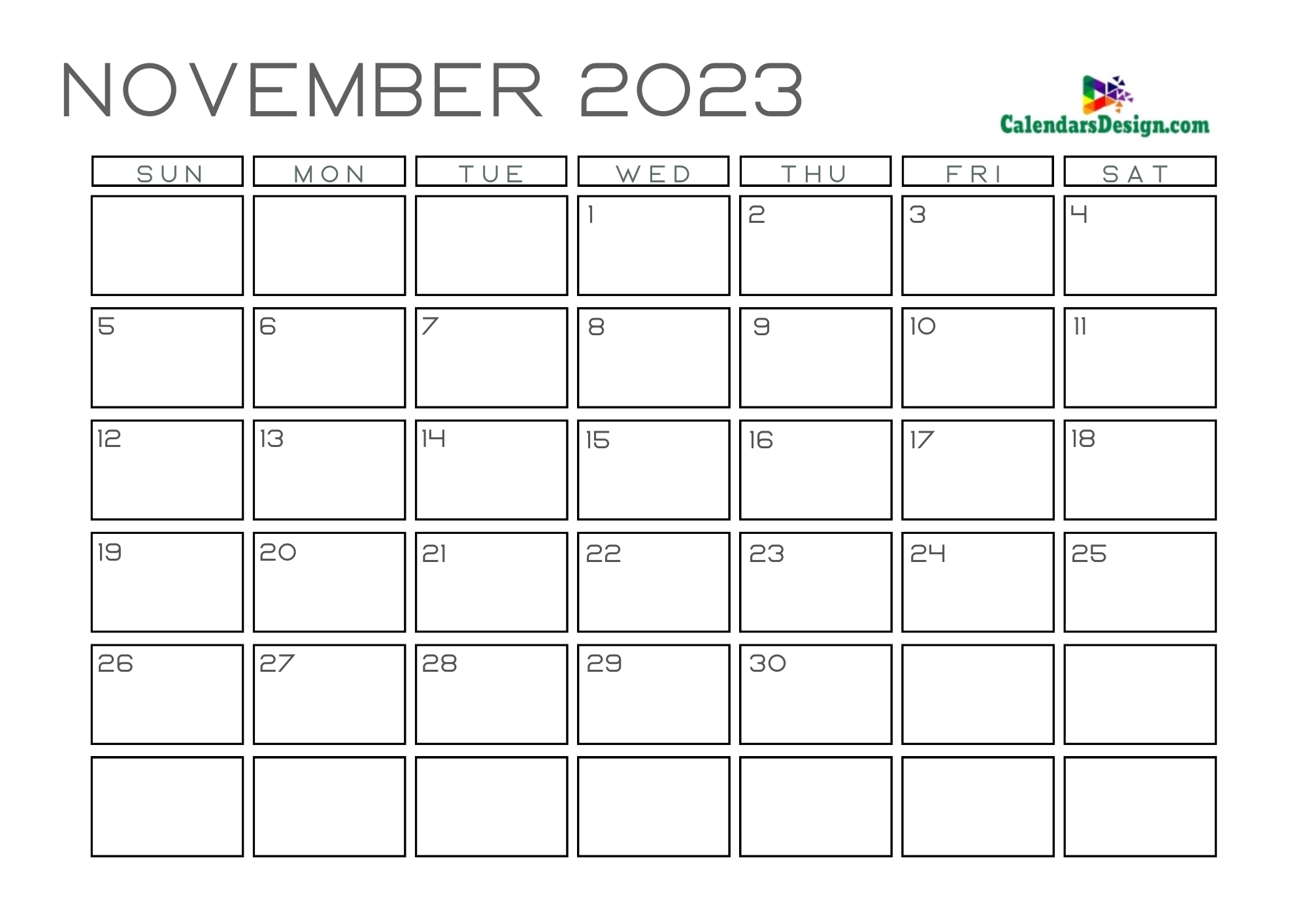 free November calendar 2023 printable