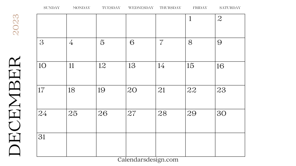 2023 December Printable Calendar PDF