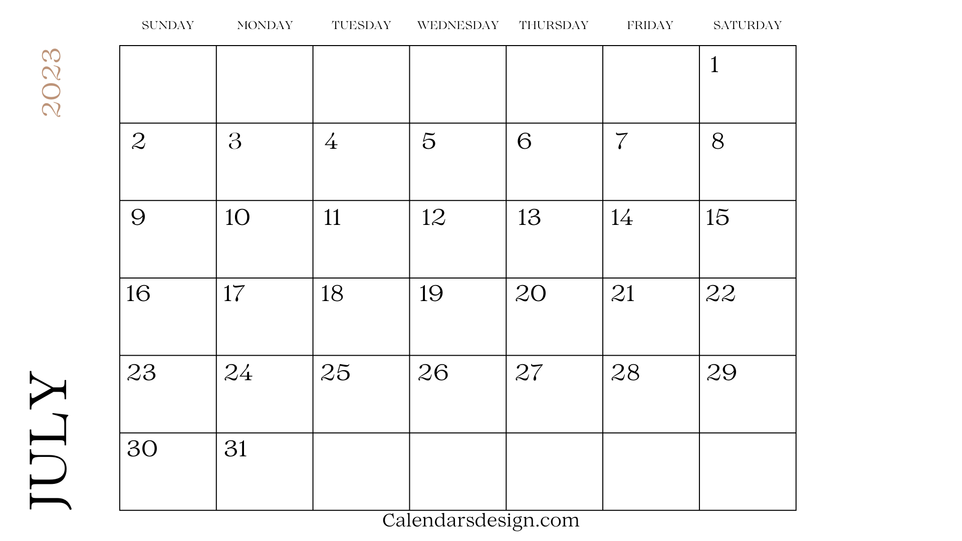 2023 July Printable Calendar PDF