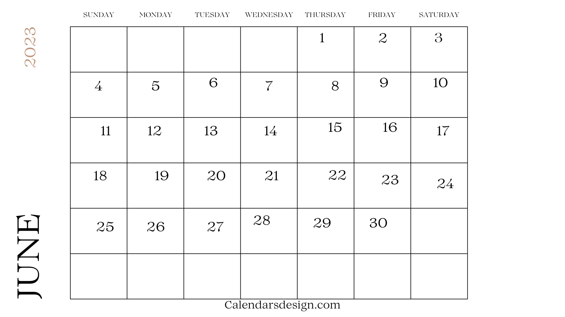 2023 June Printable Calendar PDF