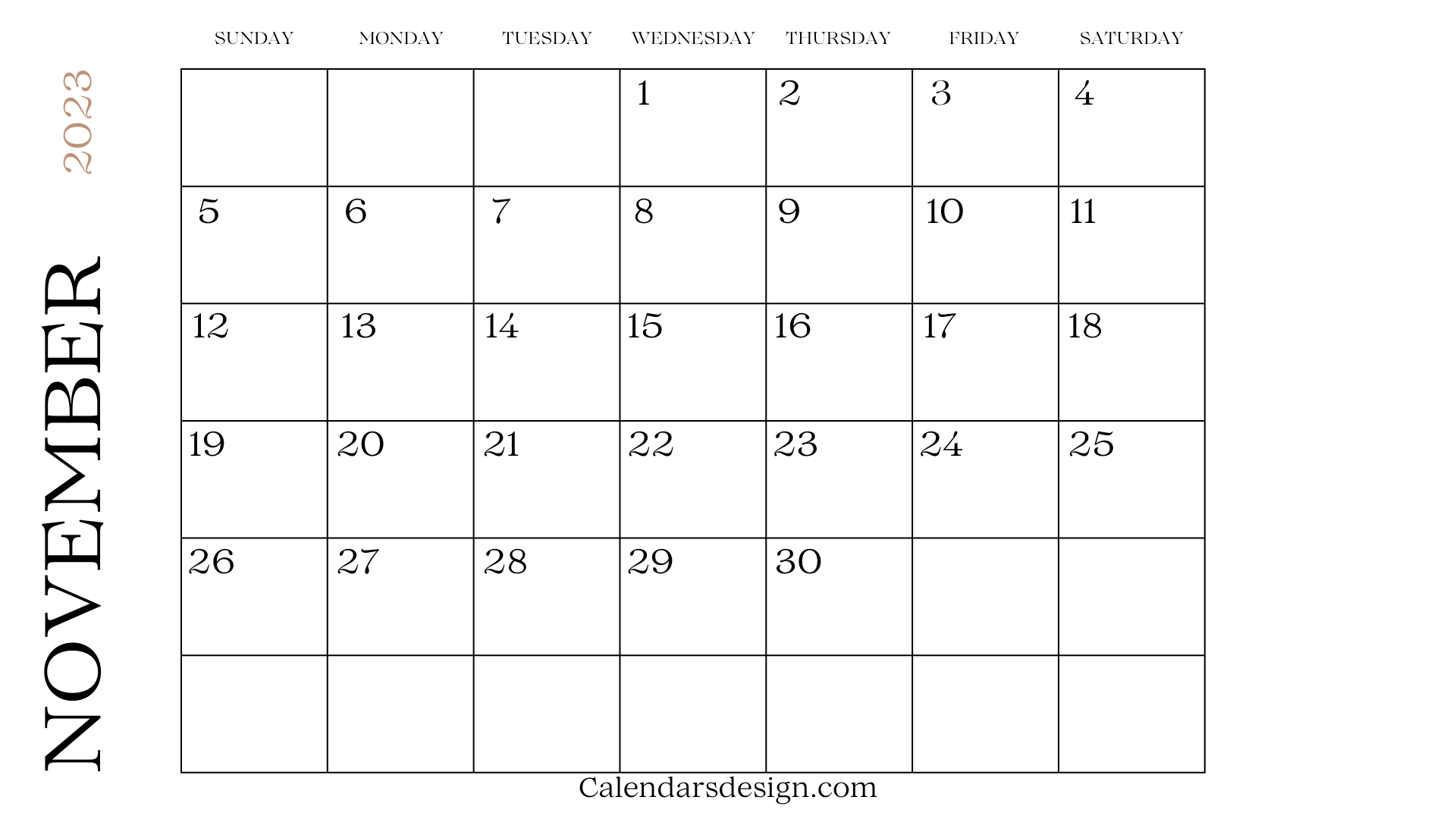 2023 November Printable Calendar PDF
