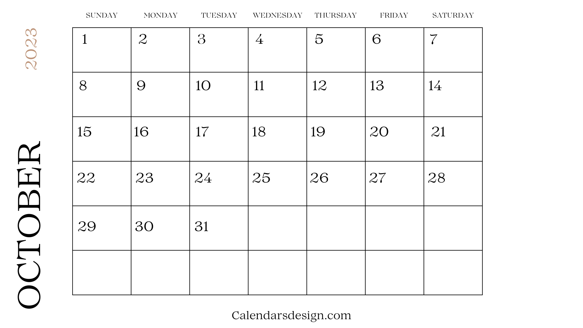 2023 October Printable Calendar PDF