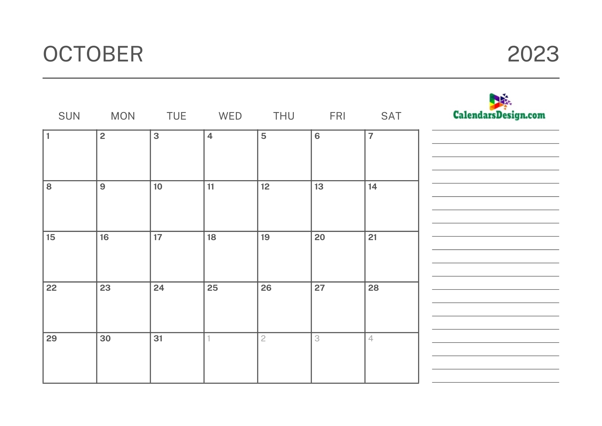 2023 October calendar template
