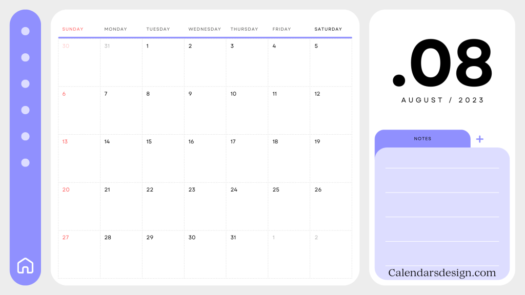 August 2023 Calendar in PDF