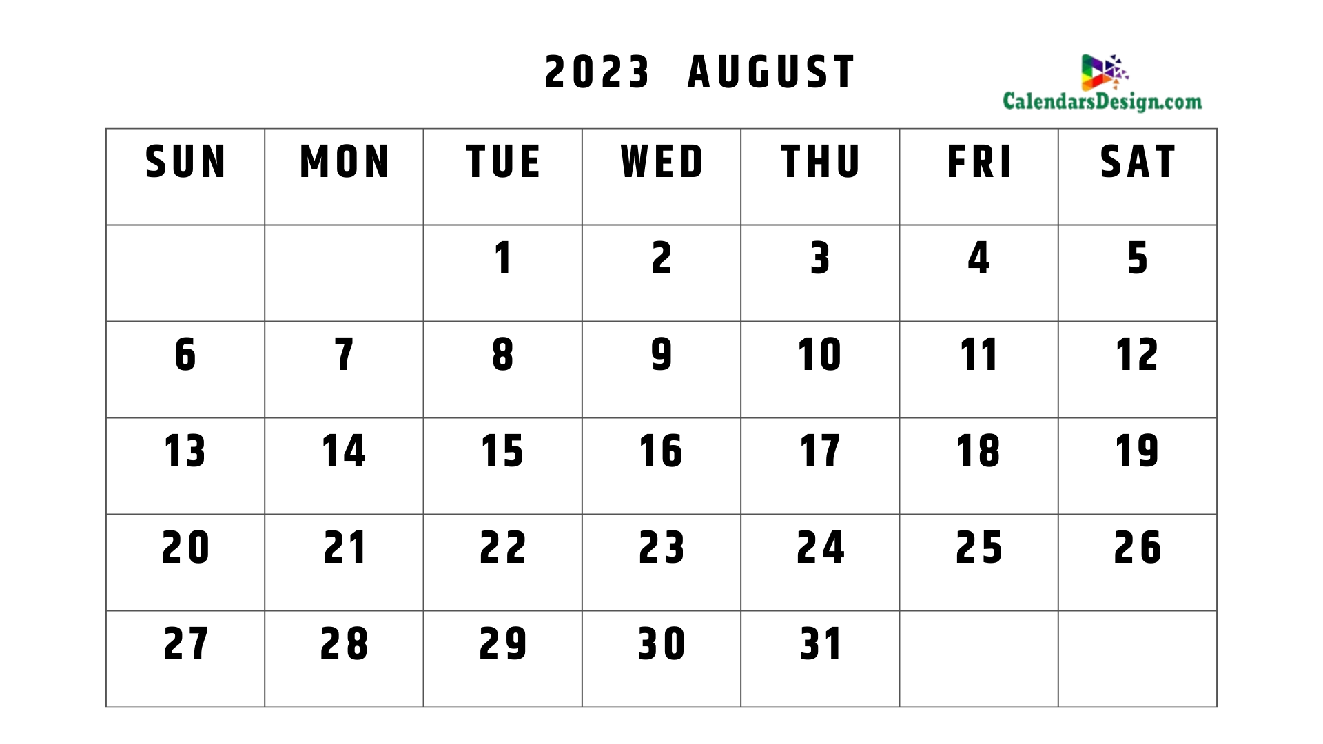 August 2023 Printable Blank Calendar