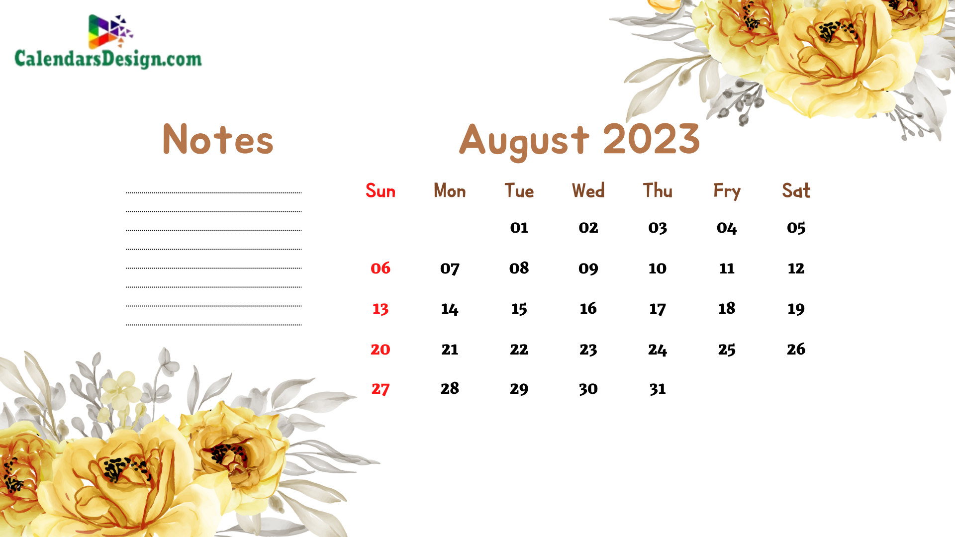 August 2023 Wall Calendar For Office
