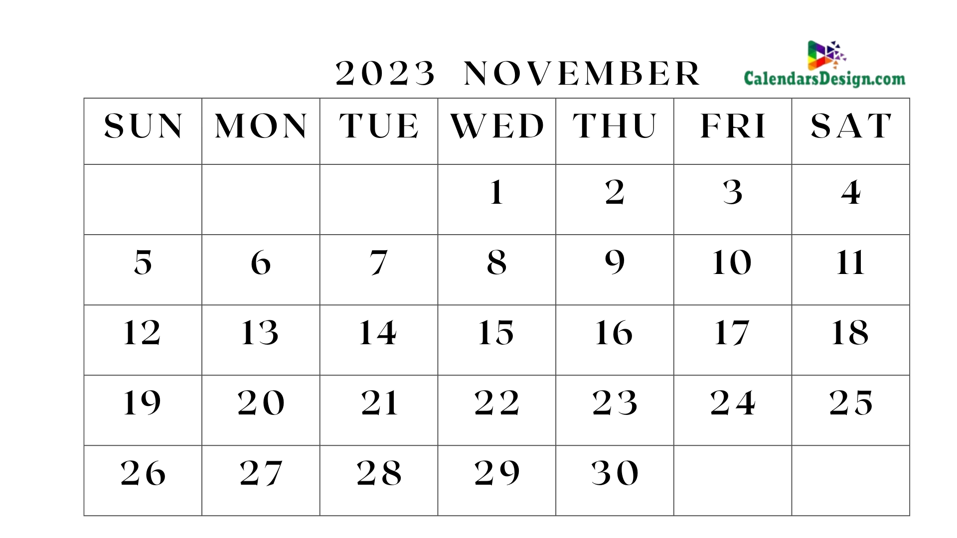 Blank Calendar for November 2023