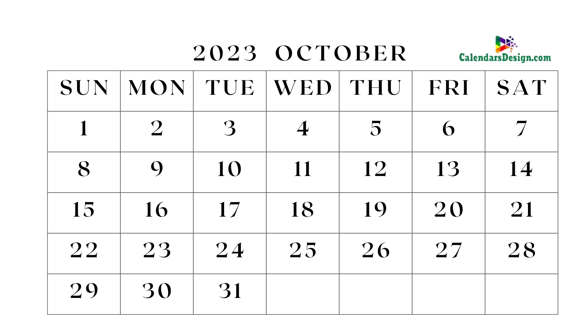 Blank Calendar for October 2023