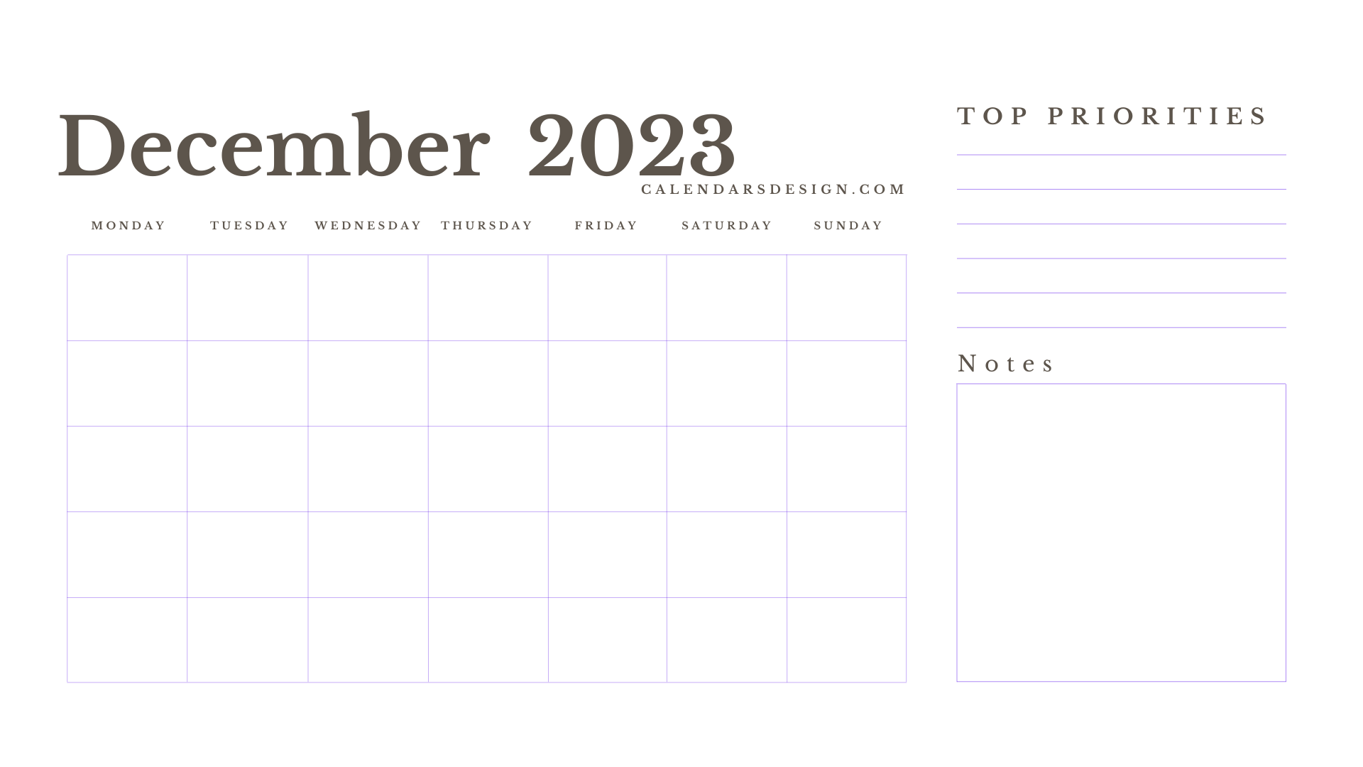 Blank December 2023 Calendar With Notes