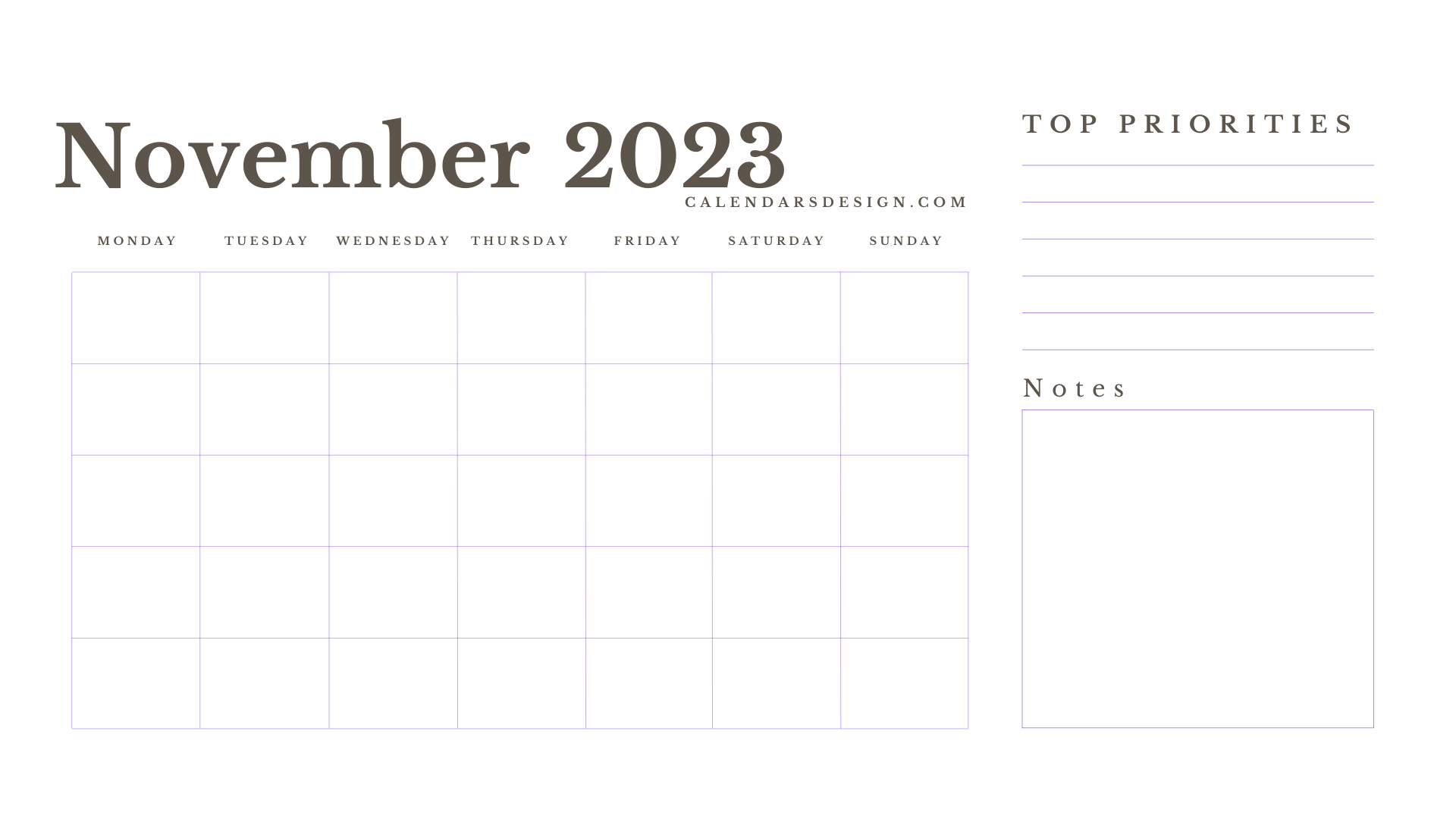 Blank November 2023 Calendar With Notes