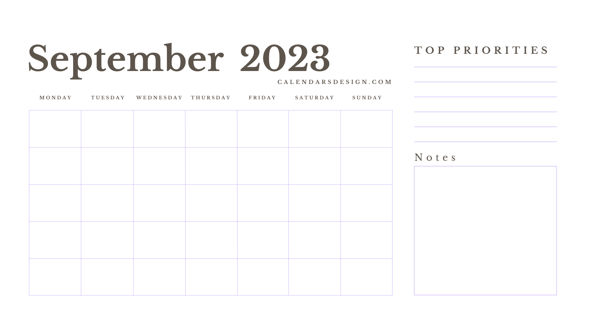 Blank September 2023 Calendar With Notes