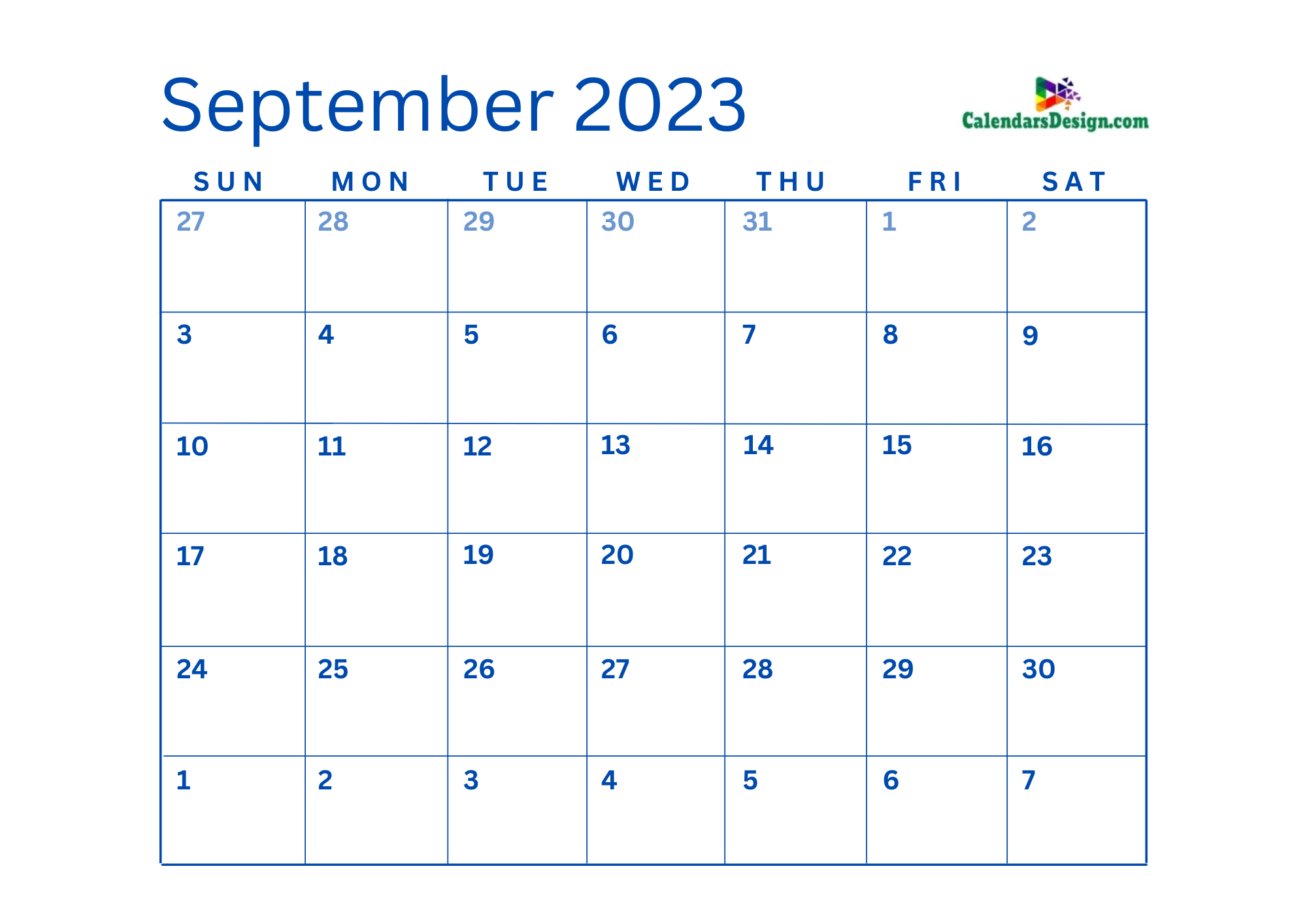 Blank September 2023 Calendar