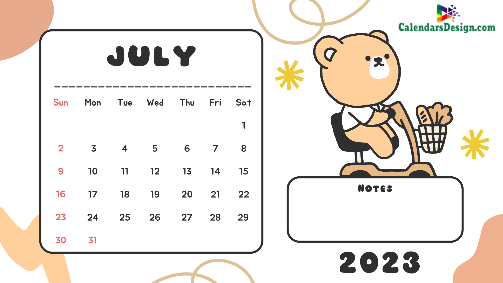 Cute July 2023 Calendars
