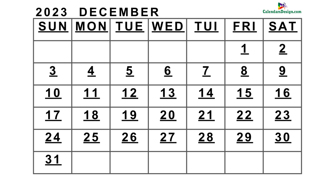 December 2023 Blank Calendar