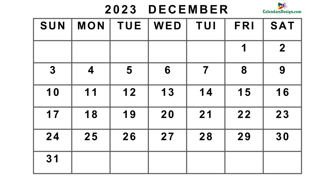 December 2023 Calendar Blank