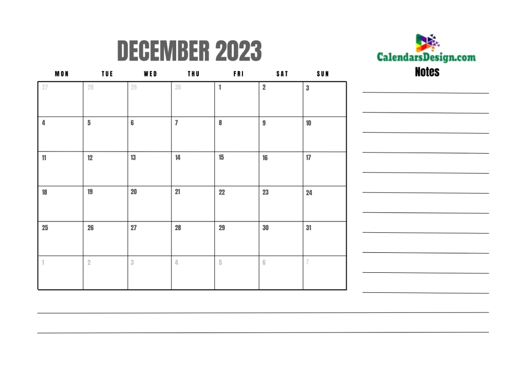 December 2023 month template
