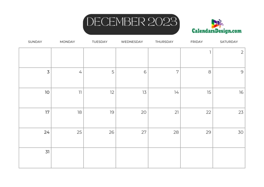 December Calendar 2023 Template