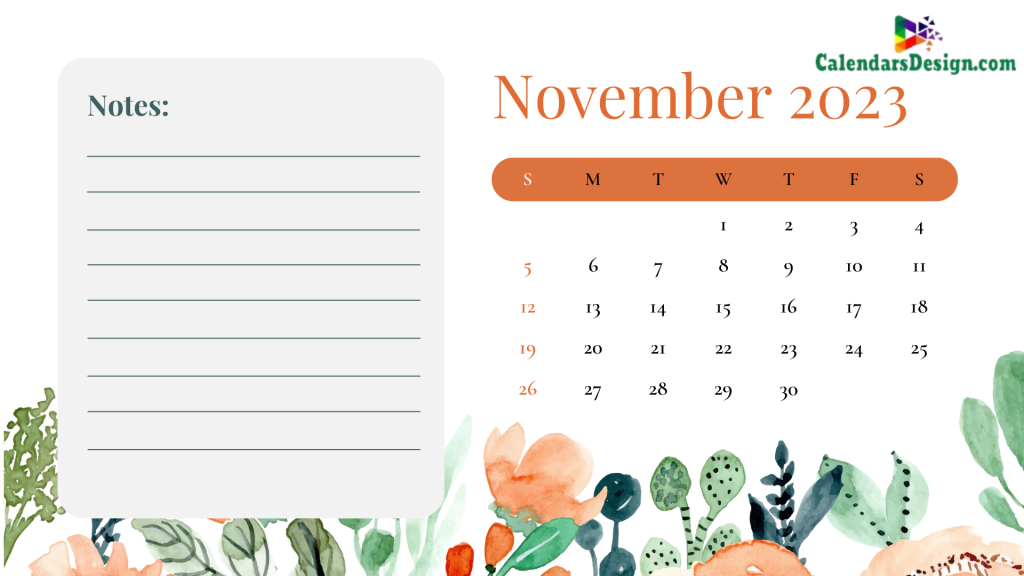 Decorative November 2023 Cute Calendar