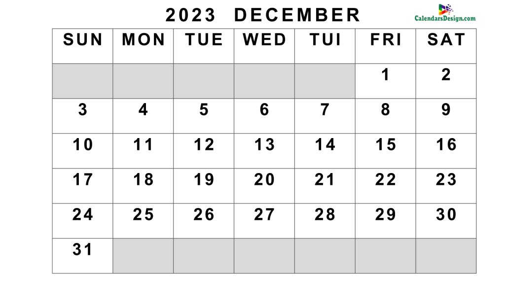 Editable December 2023 Calendar Blank Template