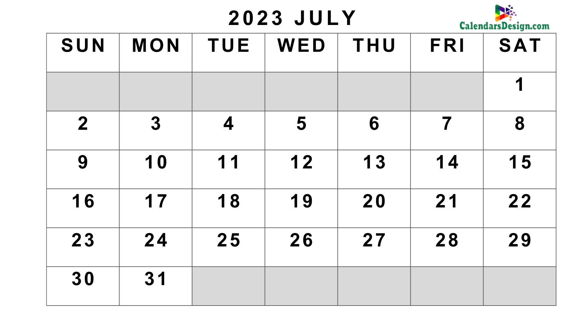 Editable July 2023 Calendar Blank Template