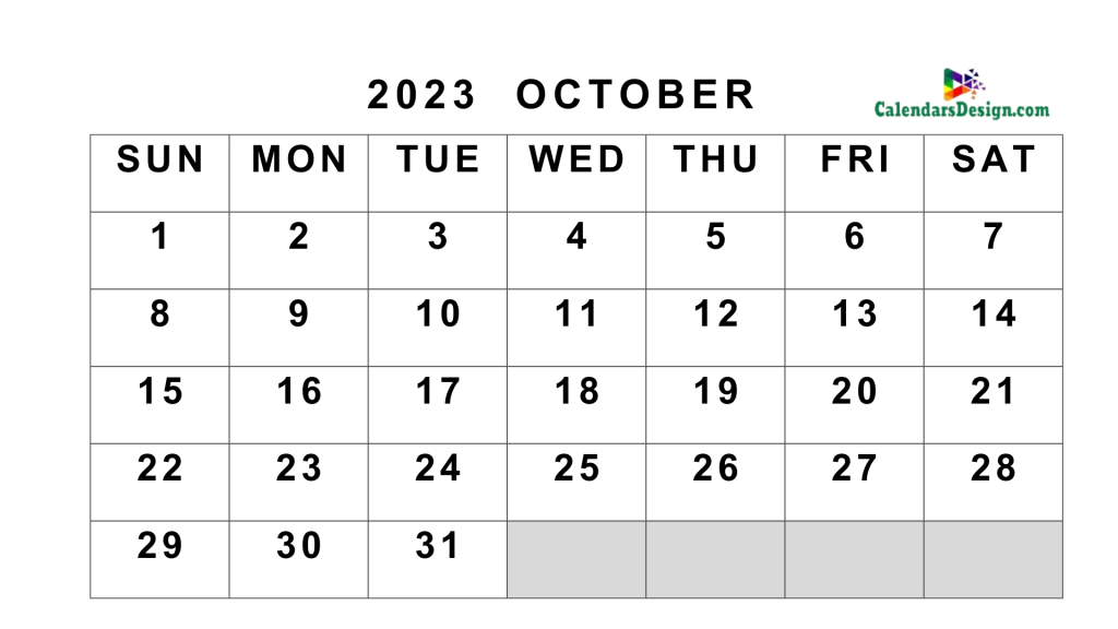 Editable October 2023 Calendar Blank Template
