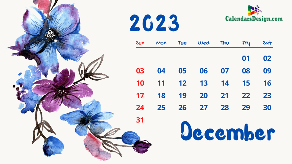 Floral December 2023 Calendar Printable