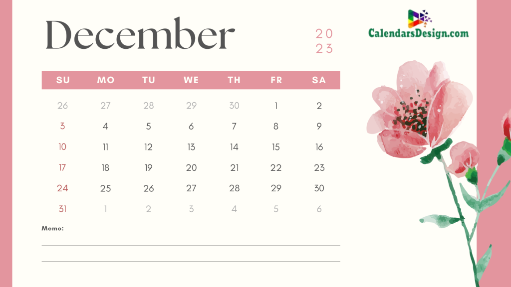 Floral December 2023 Wall Calendar