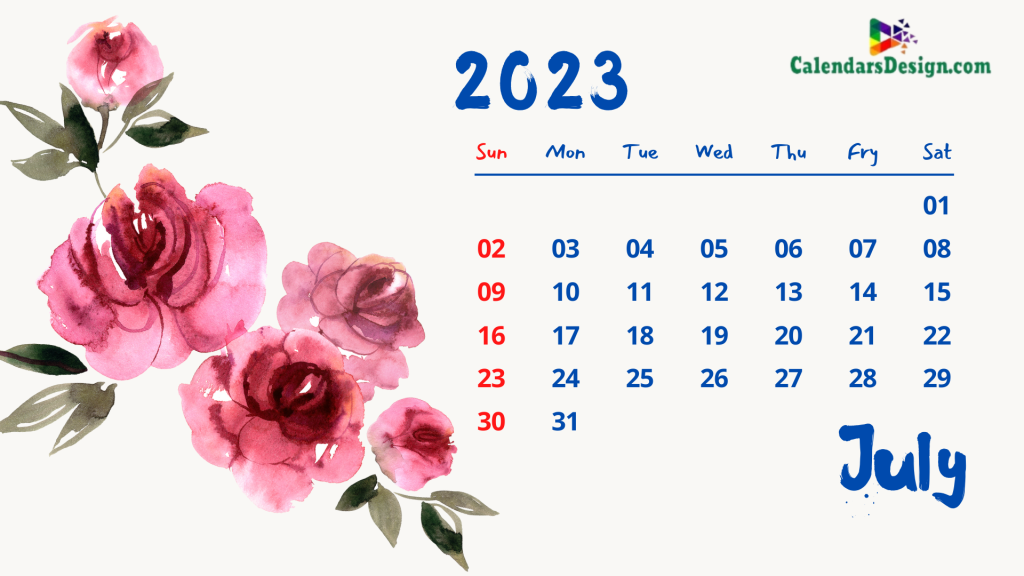 Floral July 2023 Calendar Printable