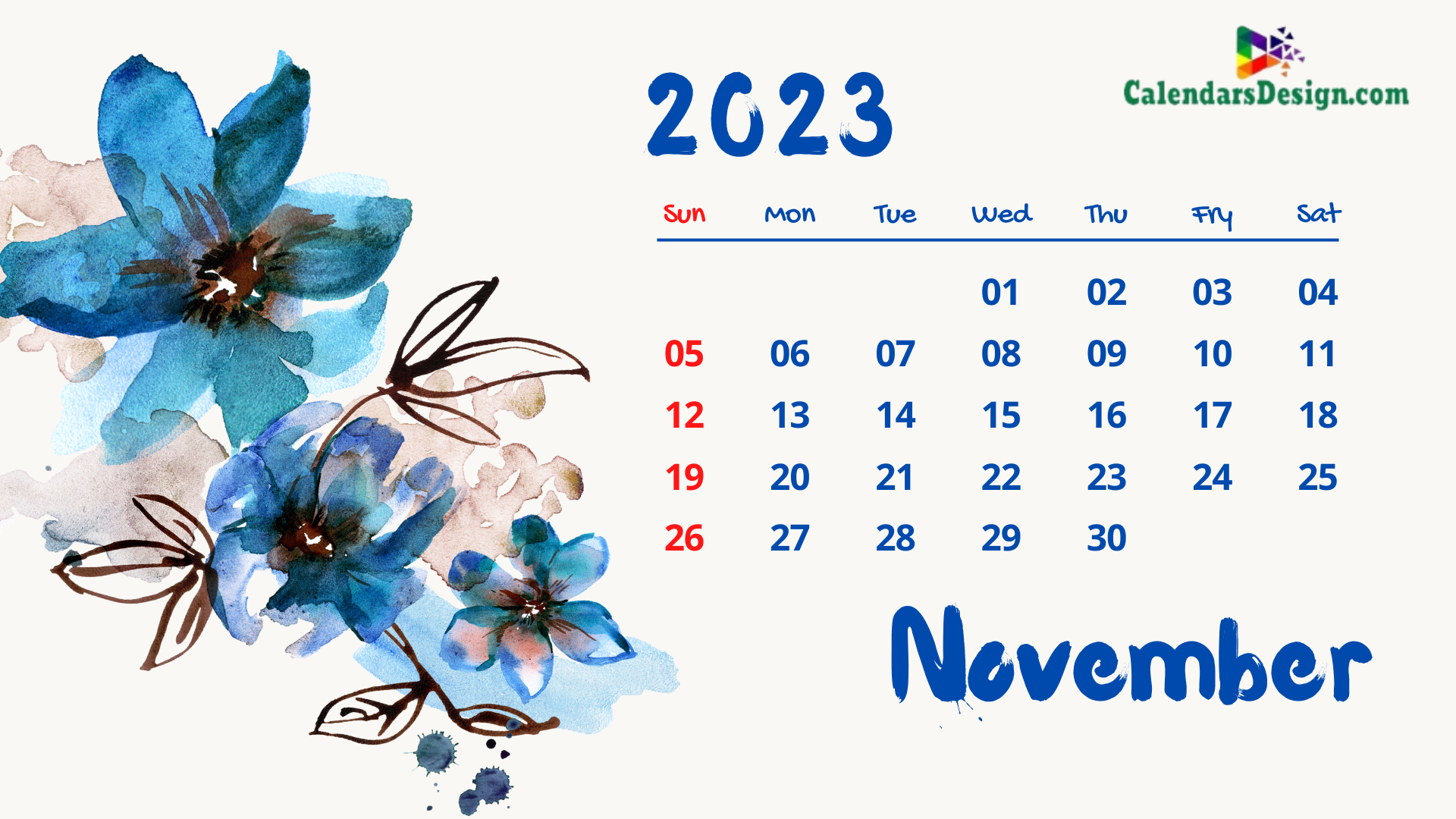 Floral November 2023 Calendar Printable