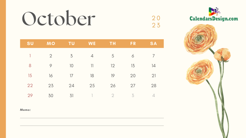 Floral October 2023 Calendar