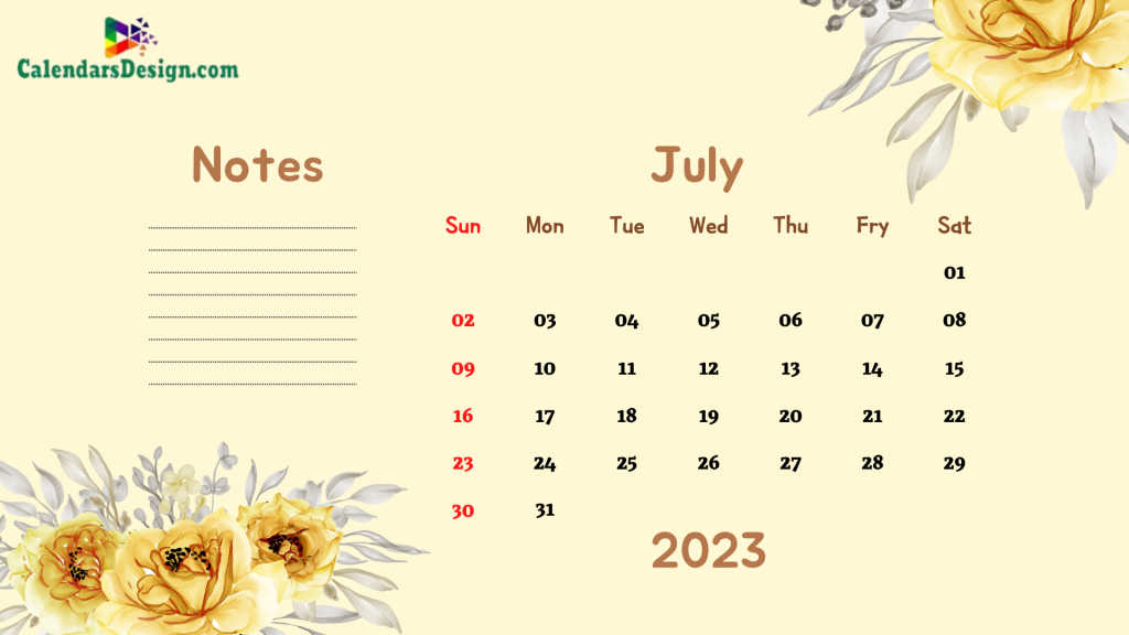 July 2023 Calendar Tumblr