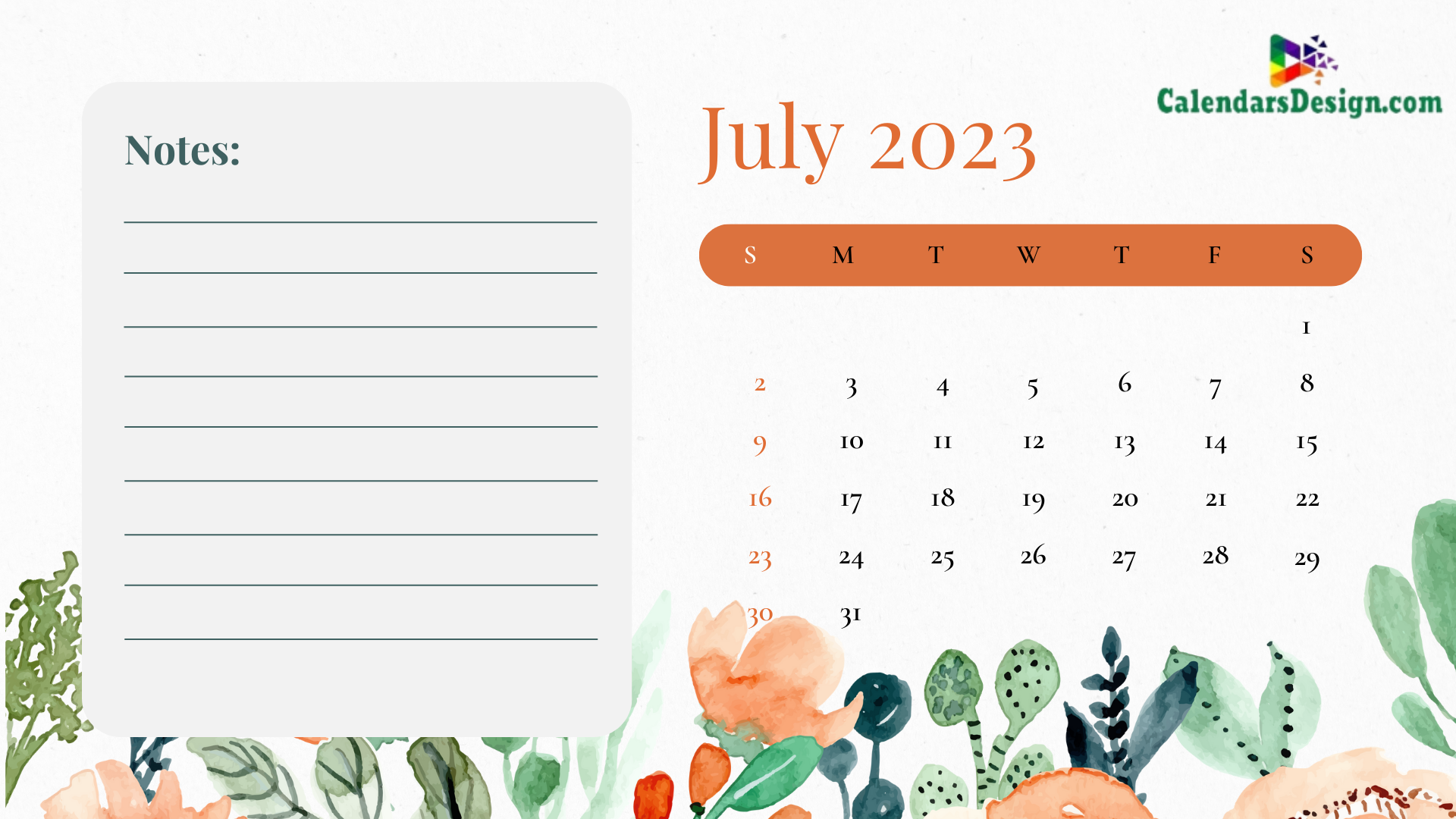 July 2023 Wall Calendar Designs