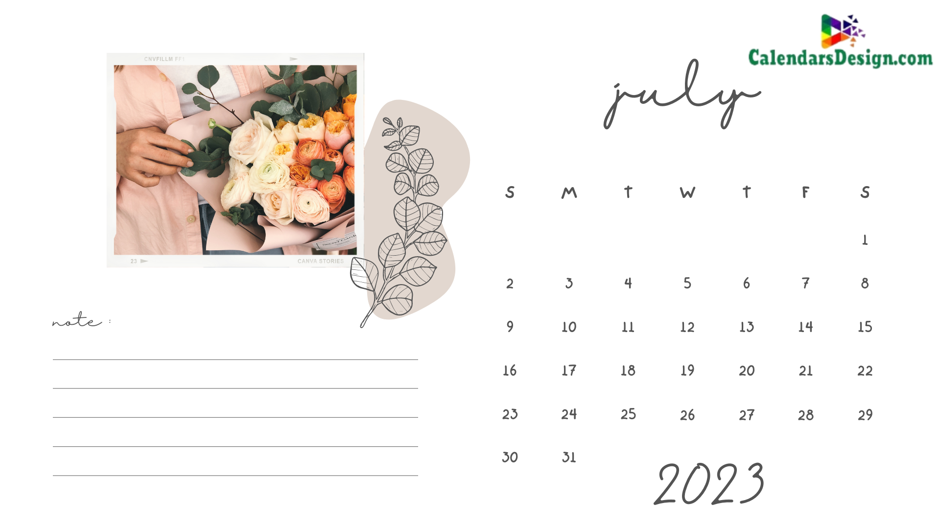 July 2023 Wall Calendar for Home