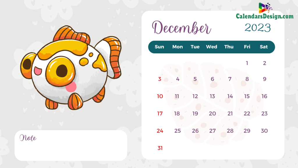 Latest December 2023 Cute Calendar