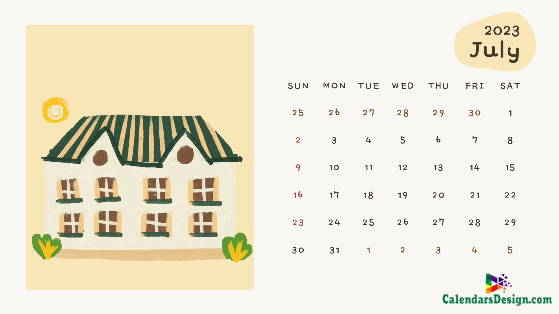 New Cute July Month Calendar Desings