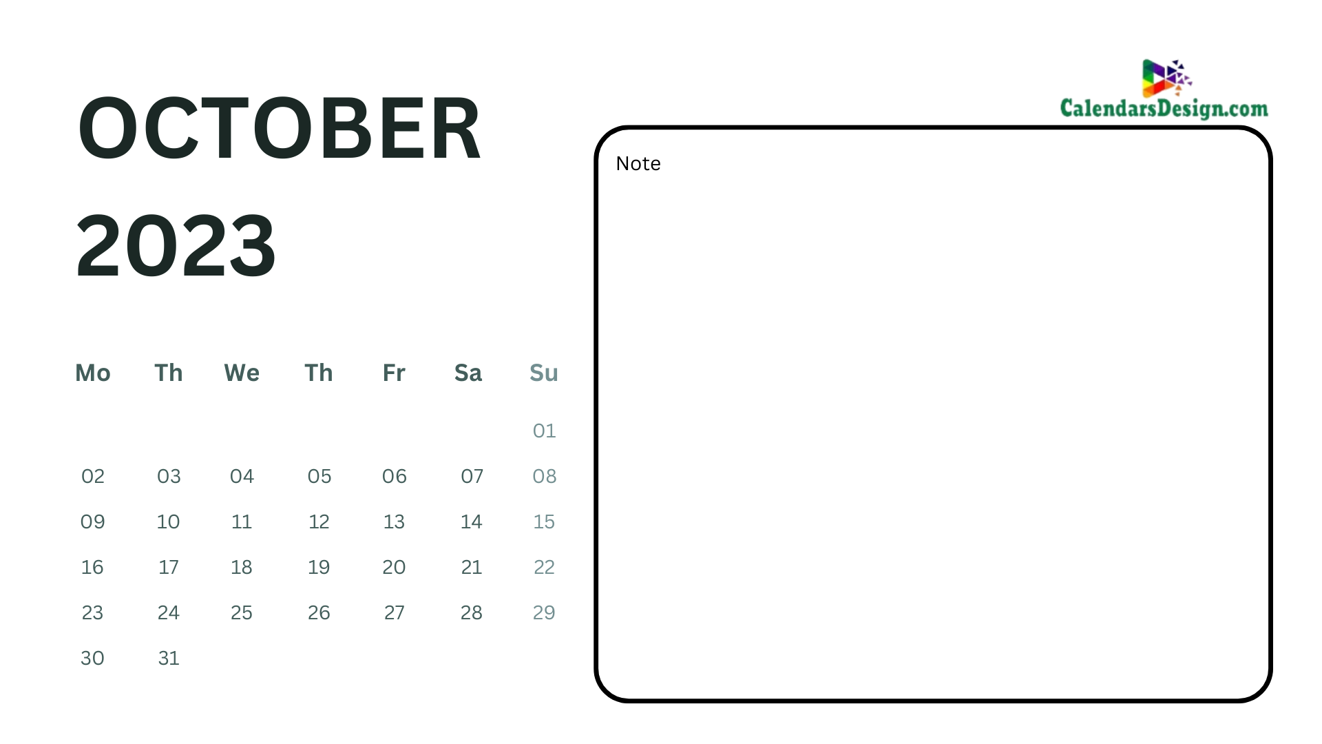 October 2023 calendar pdf download