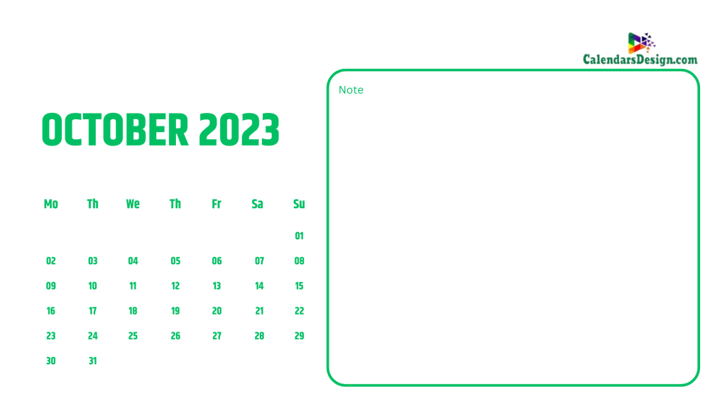 Print October 2023 calendar in pdf