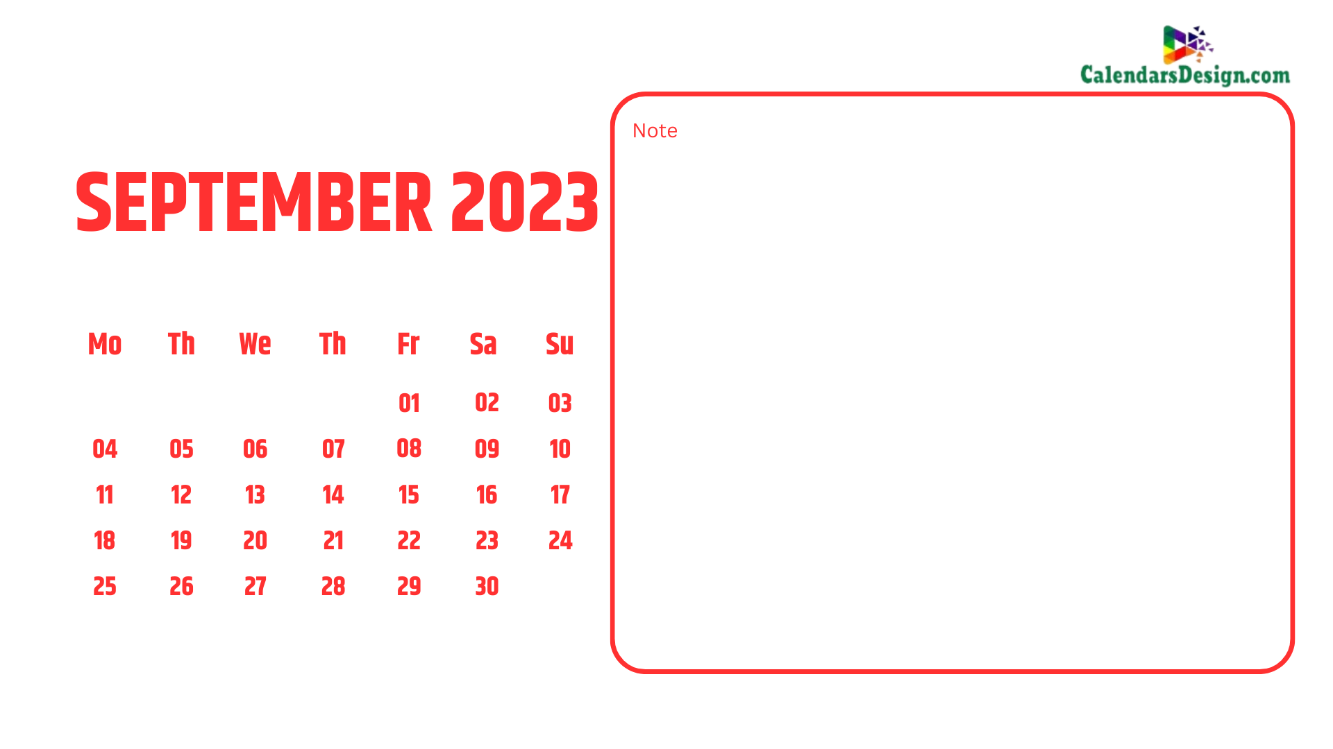 Print September 2023 calendar in pdf