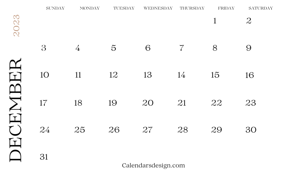 Printable Calendar for December 2023 PDF